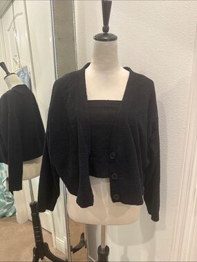Central Park West Black Cropped Button Cardigan with Matching Tank